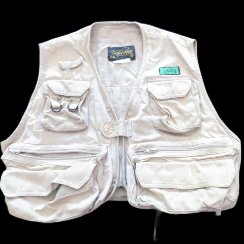 Cortland Vintage 80's Fly Fishing Vest Cotton Utility Khaki M EUC